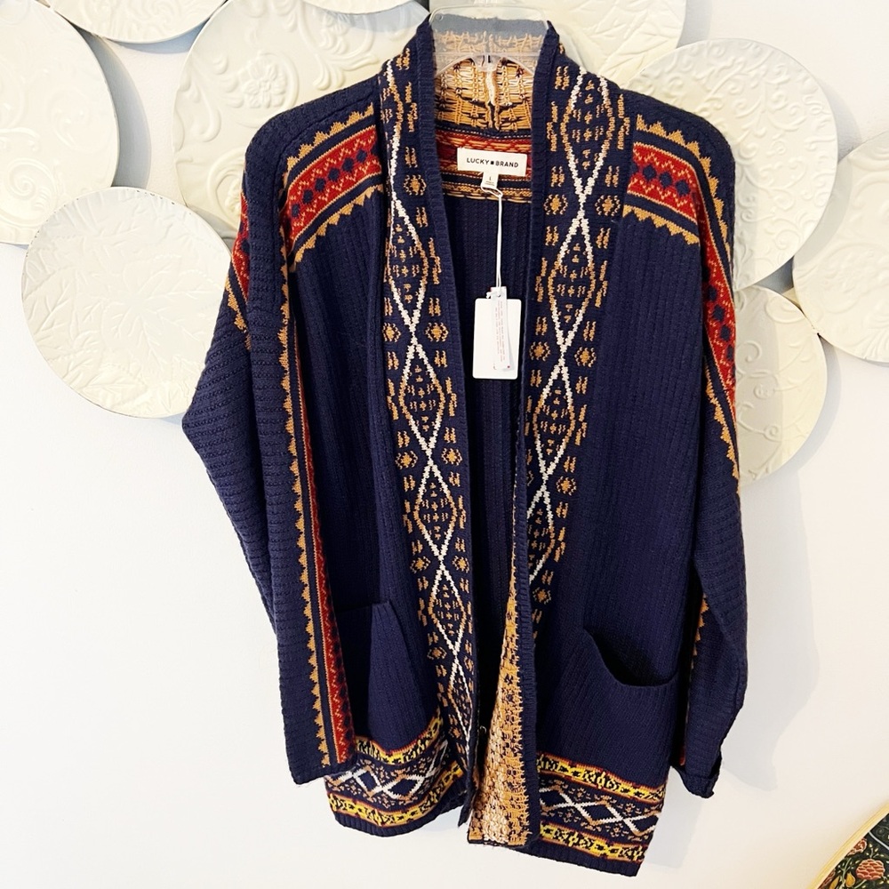 Large NWT Lucky Brand Mixed Print Cardigan